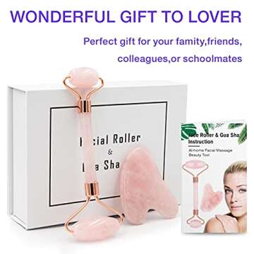 Gua Sha, GuaSha Tool for Face, Gua Sha Scraping Massage Natural Jade Face Neck Body Acupressure Scraper Therapy Tool (Jade Roller Set)