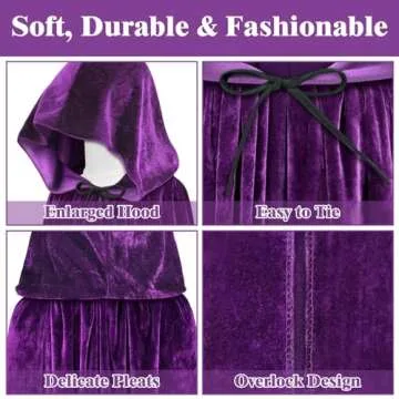 Purple Velvet Cloak with Hood for Halloween and More