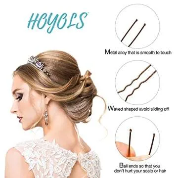HOYOLS U Shaped Assorted Size Hair Bobby Pins, Metal Bun Clips Hairpin Crimped Design with Ball Tips for Women Girls Grips Hairstyle, 150 Count Bulk Pack (Brown)