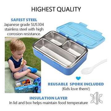 kinsho Stainless Steel Toddler Lunch Box for Daycare, Insulated Mini Bento for Toddlers Baby Boys, 3...