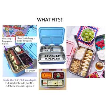 kinsho Stainless Steel Toddler Lunch Box for Daycare, Insulated Mini Bento for Toddlers Baby Boys, 3 Eco Metal Portion Sections Leakproof Lid, Pre-School Lunches Snack Container, Blue Monster