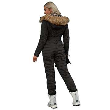Cicy Bell Womens One Piece Ski Suits Winter Outdoor Sports Jumpsuit Fur Collar Coat Windproof Waterproof Hooded Snowsuit