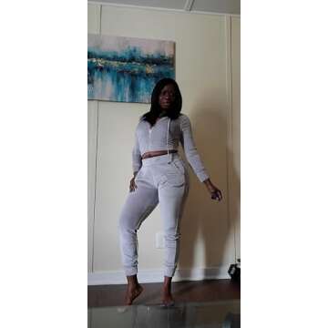 Nimsruc Two Piece Velour Outfits For Women Matching Lounge Sets Jogging Suits Long Sleeve Crop Top Tracksuits Zip Up Hoodie Sweatsuits White S