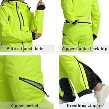 XUQNAGG Women's One Piece Ski Suits Windproof Jumpsuit Waterproof Warm Breathable Detachable Hood Snowsuit For Snow Sports(Yellow,L)