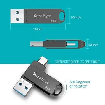 USB Flash Drives USB C Memory Stick 128GB Photo Stick External Storage DEZOBYTE Thumb Dirve 3in1 Compatible Phone iPad Pro OS MacBook USB C Android and PC (64GB-Grey)