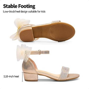 DREAM PAIRS Girls Sandals Low Heel Dress Pump Ankle Strap Interchangeable Bow Flower Wedding Party Shoes SDSD2320K GOLD Size 1 Little Kid