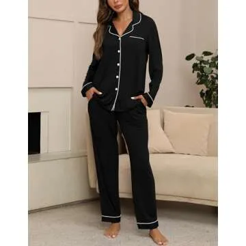 ZMJ Black Women's Pajama Set Soft 2 Piece Comfort