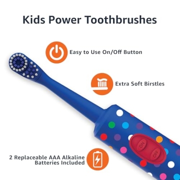 Amazon Basics Kids Battery Powered Toothbrush, 2 Count, 1 Pack (Previously Solimo)