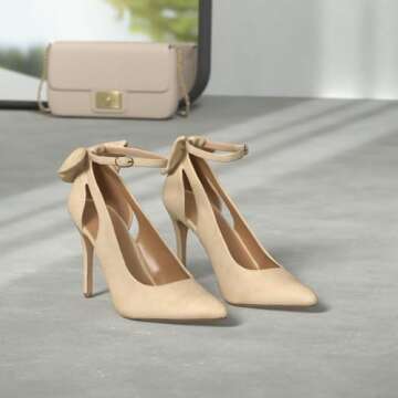 Fashare Womens High Heels Pointed Toe Bowtie Back Ankle Buckle Strap Wedding Evening Party Dress Pum...