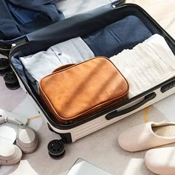 Elviros Travel Toiletry Bag for Men and Women, Large Hanging Leather Makeup Bags Organizer, 2 in 1 Water-resistant Cosmetic Case for Bathroom Toiletries Accessories (Brown)