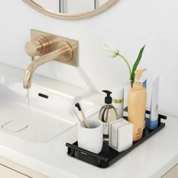 FEILERN Toilet Paper Basket, Stainless Steel Toilet Tank Tray with Handle for Organizing - Toilet Paper Basket Storage for Toilet Tank, Bathroom, Kitchen Counter (Black)