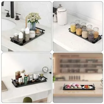 FEILERN Toilet Paper Basket, Stainless Steel Toilet Tank Tray with Handle for Organizing - Toilet Paper Basket Storage for Toilet Tank, Bathroom, Kitchen Counter (Black)