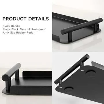 FEILERN Toilet Paper Basket, Stainless Steel Toilet Tank Tray with Handle for Organizing - Toilet Paper Basket Storage for Toilet Tank, Bathroom, Kitchen Counter (Black)