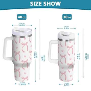 Wusikd Cute Pink Tumbler Handle Lid and Straw Ribbon Bow Water Bottle Stainless Steel Coffee Travel Tumbler Mug Cup Gifts for Men Women 30oz