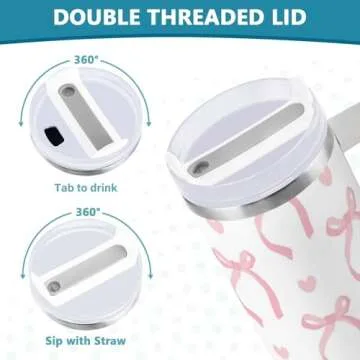 Wusikd Cute Pink Tumbler Handle Lid and Straw Ribbon Bow Water Bottle Stainless Steel Coffee Travel Tumbler Mug Cup Gifts for Men Women 30oz