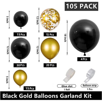 Black Gold Balloons Garland Kit for All Occasions