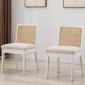 VESCASA Upholstered Dining Chairs with Square Rattan Back, Comfortable Linen Cushion Seating for Kit...