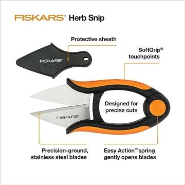 Fiskars Herb Garden Scissors, 5" Garden Shears, Handheld Herb Snips with Sheath and SoftGrip Handle, Dishwasher Safe