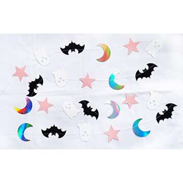 5 Pcs Halloween Moon Bat Ghost Star Garland Pink Black Halloween Garland for Pink and Black Kids' Halloween Party Supplies Decorations