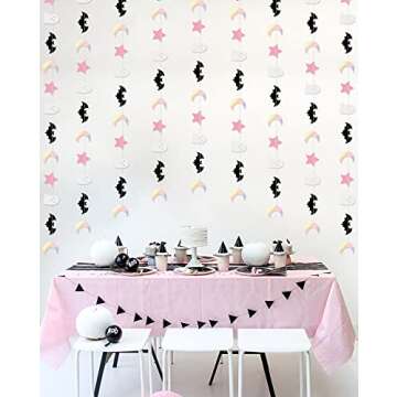 5 Pcs Halloween Moon Bat Ghost Star Garland Pink Black Halloween Garland for Pink and Black Kids' Halloween Party Supplies Decorations