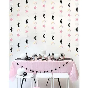 5 Pcs Halloween Moon Bat Ghost Star Garland Pink Black Halloween Garland for Pink and Black Kids' Halloween Party Supplies Decorations