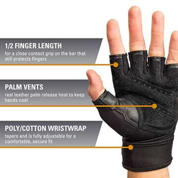 Harbinger Pro Wristwrap Weightlifting Gloves with Vented Cushioned Leather Palm (Pair), Large, Black