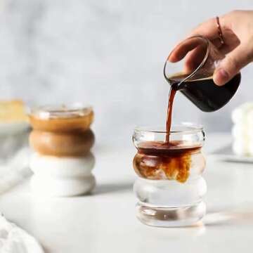 CHETOGIN Aesthetic Drinking Glass Cups - 12 oz Vintage Glassware with Glass Straws Set of 4 - Wave Shape Cocktail Beverage Glasses for Iced Coffee Beer Water Juice Soda Tea Gift (12 oz Set of 4)