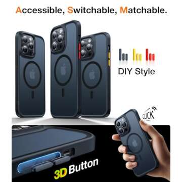 TORRAS Magnetic Guardian Designed for iPhone 14 Pro Max Case [Military Grade Drop Tested] [Compatible with MagSafe] Slim Translucent Matte Case for 14 Pro Max iPhone Case 6.7", Mystic Black