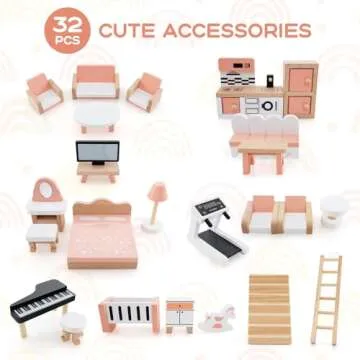 Costzon Wooden Dollhouse for Kids, 3-Story Luxury Doll House with 32 Pieces Furniture Accessories, 7 Rooms, Stairs & Balcony, DIY Pretend Dollhouse Playset, Gift for Girls Toddlers Ages 3+ (Colorful)