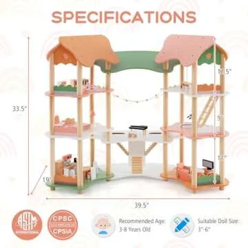 Costzon Wooden Dollhouse for Kids, 3-Story Luxury Doll House with 32 Pieces Furniture Accessories, 7 Rooms, Stairs & Balcony, DIY Pretend Dollhouse Playset, Gift for Girls Toddlers Ages 3+ (Colorful)