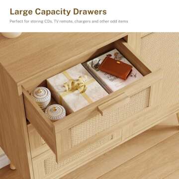 Iwell Rattan Storage Cabinet with 3 Adjustable Shelves, Small Entryway Cabinet for Living Room, Natural