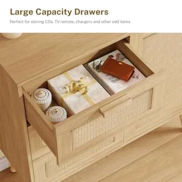 Iwell Rattan Storage Cabinet with 3 Adjustable Shelves, Small Entryway Cabinet for Living Room, Natural