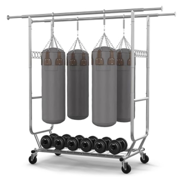 HOKEEPER Clothes Rack Heavy Duty Clothing Rack Collapsible Garment Rack with Wheels Double Rod Cloth...