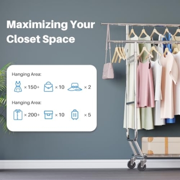 HOKEEPER Heavy Duty Clothes Rack with Wheels & Shelves