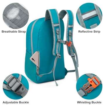 G4Free 24L Lightweight Packable Hiking Backpack Small Sport Travel Daypack Water Resistant for Women Men（Peacock Blue）