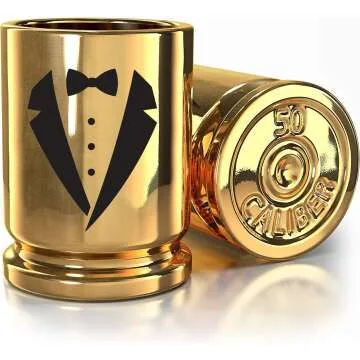 Groomsmen Tuxedo Gold Shot Glass Set of 2