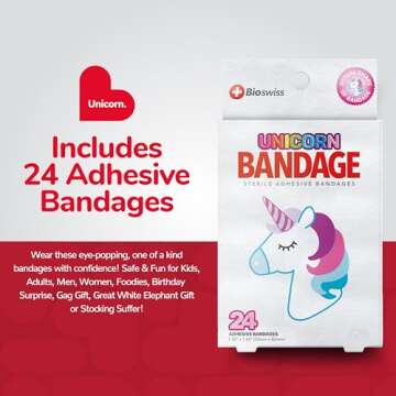 BioSwiss Bandages, Unicorn Shaped Self Adhesive Bandage, Latex Free Sterile Wound Care, Fun First Ai...