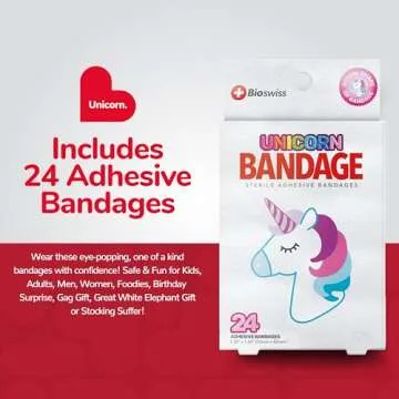 BioSwiss Bandages, Unicorn Shaped Self Adhesive Bandage, Latex Free Sterile Wound Care, Fun First Ai...