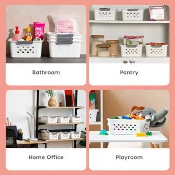 IRIS USA Plastic Storage Basket, 12-Pack, Shelf Basket Organizer for Pantries Kitchens Cabinets Bedrooms, White