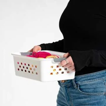 IRIS USA Plastic Storage Basket, 12-Pack, Shelf Basket Organizer for Pantries Kitchens Cabinets Bedrooms, White