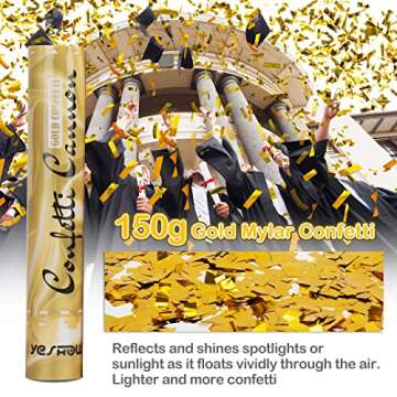 YESHOW Gold Confetti Cannon Party Poppers - 6 Pack Confetti Shooters for Unforgettable Celebrations