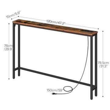 HOOBRO 47.2" Console Table with Power Outlets & USB Ports