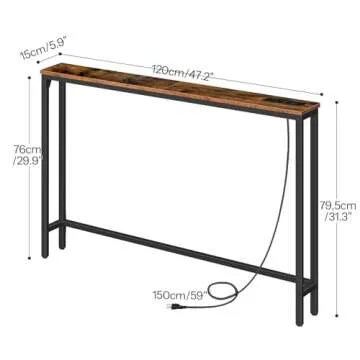 HOOBRO 47.2" Console Table with Power Outlets & USB Ports