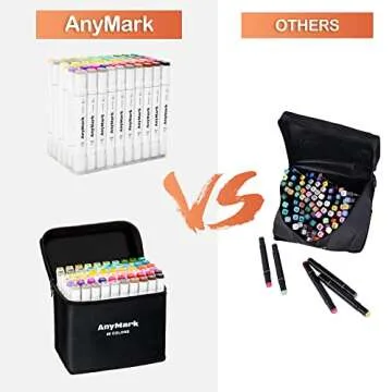 AnyMark 60 Colors Alcohol Markers, Markers Set, Dual Tip Alcohol Based Art Markers for Kids Adults Coloring Drawing, Chisel & Fine, White Penholder