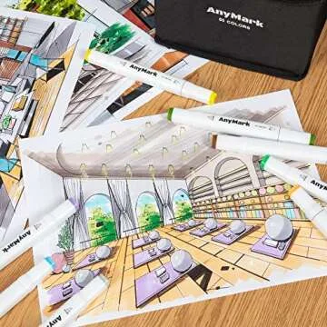 AnyMark 60 Colors Alcohol Markers, Markers Set, Dual Tip Alcohol Based Art Markers for Kids Adults Coloring Drawing, Chisel & Fine, White Penholder