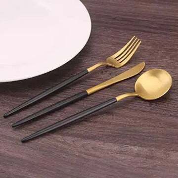 Bysta Matte Gold Silverware Set | Elegant 5-Piece Flatware Set