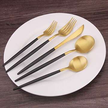 Bysta Matte Gold Silverware Set | Elegant 5-Piece Flatware Set