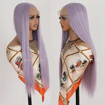 Maycaur Purple Lace Front Wigs Long Straight Glueless Purple Wigs for Black Women 24 Inch Synthetic Lace Front Wig with Natural Pre Plucked Hairline