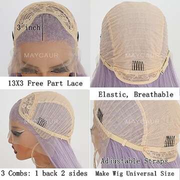 Maycaur Purple Lace Front Wigs Long Straight Glueless Purple Wigs for Black Women 24 Inch Synthetic Lace Front Wig with Natural Pre Plucked Hairline