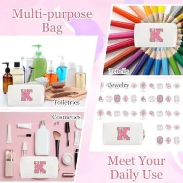 Personalized Glitter Letter Makeup Bag for Women & Girls